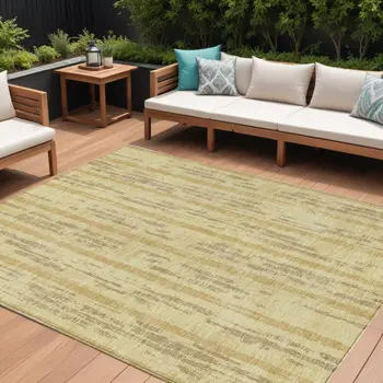 10' X 14' Gold And Brown Striped Washable Indoor Outdoor Area Rug