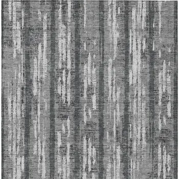 3' X 5' Gray And Ivory Striped Washable Indoor Outdoor Area Rug