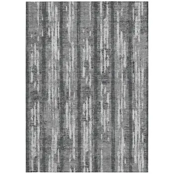 5' X 8' Gray And Ivory Striped Washable Indoor Outdoor Area Rug