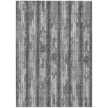 5' X 8' Gray And Ivory Striped Washable Indoor Outdoor Area Rug