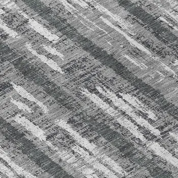 8' Gray And Ivory Round Striped Washable Indoor Outdoor Area Rug