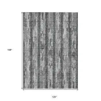 10' X 14' Gray And Ivory Striped Washable Indoor Outdoor Area Rug