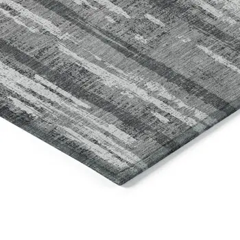 10' X 14' Gray And Ivory Striped Washable Indoor Outdoor Area Rug