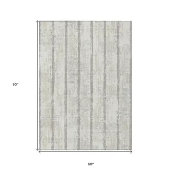 5' X 8' Ivory And Brown Striped Washable Indoor Outdoor Area Rug