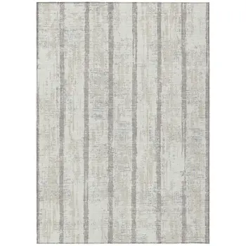 8' X 10' Ivory And Brown Striped Washable Indoor Outdoor Area Rug