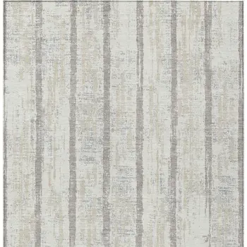 9' X 12' Ivory And Brown Striped Washable Indoor Outdoor Area Rug
