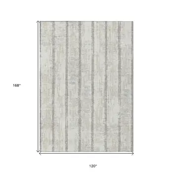 10' X 14' Ivory And Brown Striped Washable Indoor Outdoor Area Rug