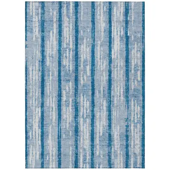 3' X 5' Navy Blue And Ivory Striped Washable Indoor Outdoor Area Rug