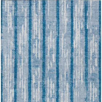 8' X 10' Navy Blue And Ivory Striped Washable Indoor Outdoor Area Rug