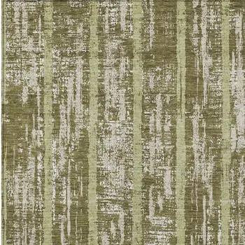 3' X 5' Olive Green Dark Green And Beige Striped Washable Indoor Outdoor Area Rug
