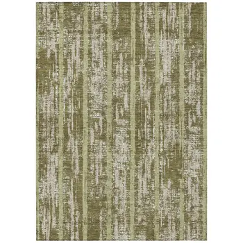 5' X 8' Olive Green Dark Green And Beige Striped Washable Indoor Outdoor Area Rug