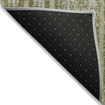 5' X 8' Olive Green Dark Green And Beige Striped Washable Indoor Outdoor Area Rug