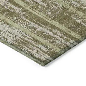 5' X 8' Olive Green Dark Green And Beige Striped Washable Indoor Outdoor Area Rug
