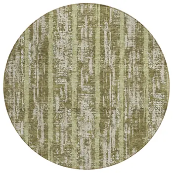 8' Olive Green Dark Green And Beige Round Striped Washable Indoor Outdoor Area Rug