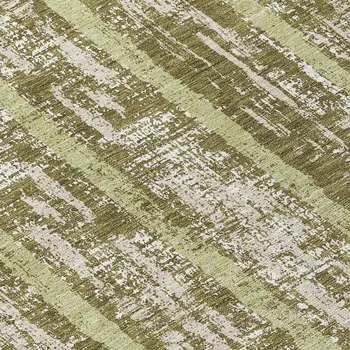 8' Olive Green Dark Green And Beige Round Striped Washable Indoor Outdoor Area Rug