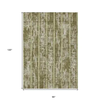 8' X 10' Olive Green Dark Green And Beige Striped Washable Indoor Outdoor Area Rug
