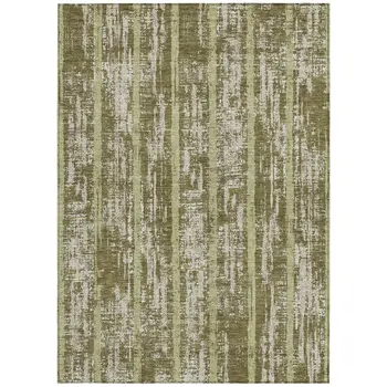 10' X 14' Olive Green Dark Green And Beige Striped Washable Indoor Outdoor Area Rug