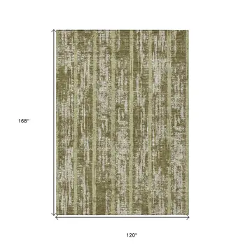 10' X 14' Olive Green Dark Green And Beige Striped Washable Indoor Outdoor Area Rug