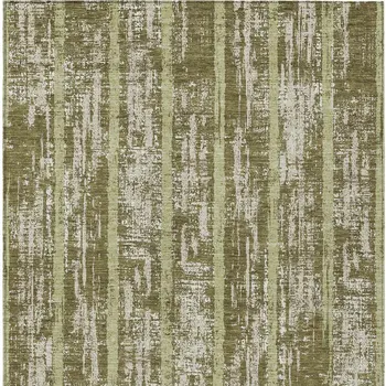10' X 14' Olive Green Dark Green And Beige Striped Washable Indoor Outdoor Area Rug