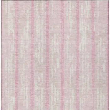 3' X 5' Pink And Ivory Striped Washable Indoor Outdoor Area Rug