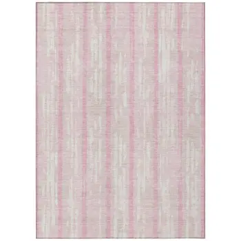 3' X 5' Pink And Ivory Striped Washable Indoor Outdoor Area Rug