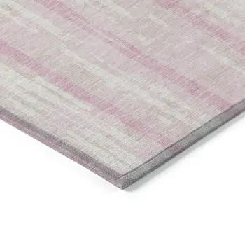 5' X 8' Pink And Ivory Striped Washable Indoor Outdoor Area Rug