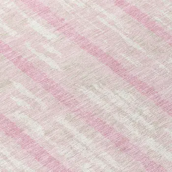 8' Pink And Ivory Round Striped Washable Indoor Outdoor Area Rug