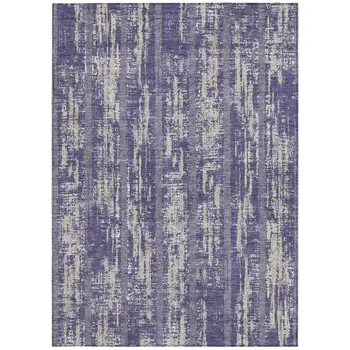 3' X 5' Purple Gray And Ivory Striped Washable Indoor Outdoor Area Rug