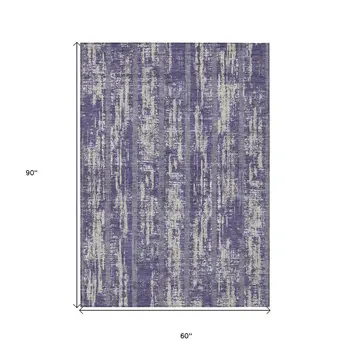 5' X 8' Purple Gray And Ivory Striped Washable Indoor Outdoor Area Rug