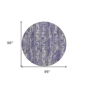 8' Purple Gray And Ivory Round Striped Washable Indoor Outdoor Area Rug