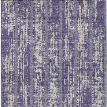 10' X 14' Purple Gray And Ivory Striped Washable Indoor Outdoor Area Rug