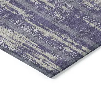 10' X 14' Purple Gray And Ivory Striped Washable Indoor Outdoor Area Rug
