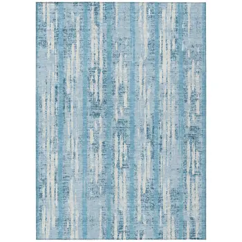 3' X 5' Sky Blue And Ivory Striped Washable Indoor Outdoor Area Rug