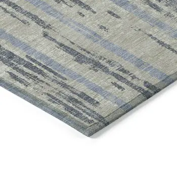 3' X 5' Taupe Gray And Blue Striped Washable Indoor Outdoor Area Rug