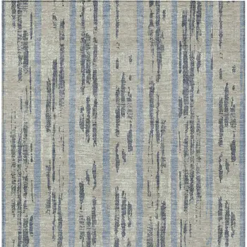 8' X 10' Taupe Gray And Blue Striped Washable Indoor Outdoor Area Rug