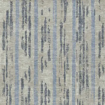 8' X 10' Taupe Gray And Blue Striped Washable Indoor Outdoor Area Rug