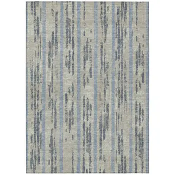 10' X 14' Taupe Gray And Blue Striped Washable Indoor Outdoor Area Rug