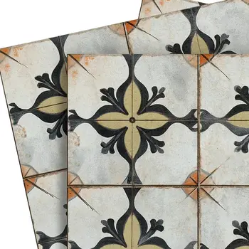 7" x 7" Beige Vinyl Arabesque Peel And Stick Removable Tiles