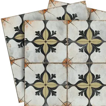 12" x 12" Beige Vinyl Arabesque Peel And Stick Removable Tiles