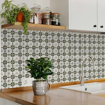 12" x 12" Beige Vinyl Arabesque Peel And Stick Removable Tiles
