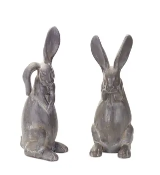 Set of Two Gray Cement Figurine Tabletop Sculpture