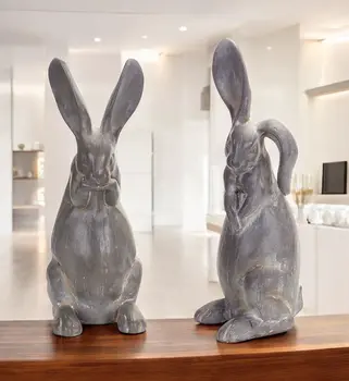 Set of Two Gray Cement Figurine Tabletop Sculpture
