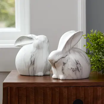 Set of Two White Terracotta Figurine Tabletop Sculpture