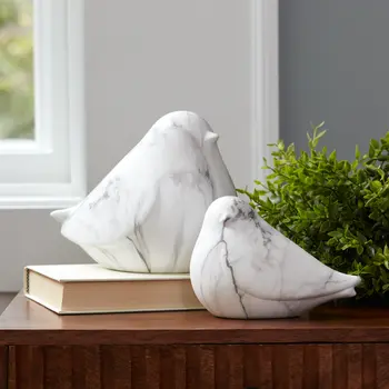 Set of Two White Terracotta Figurine Tabletop Sculpture