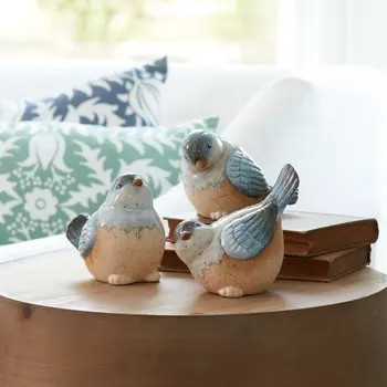 Set of Three Blue Ceramic Figurine Tabletop Sculpture