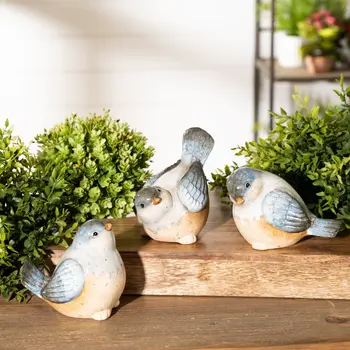 Set of Three Blue Ceramic Figurine Tabletop Sculpture