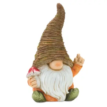Set of Two Brown Polyresin Standing Gnome Tabletop Sculpture