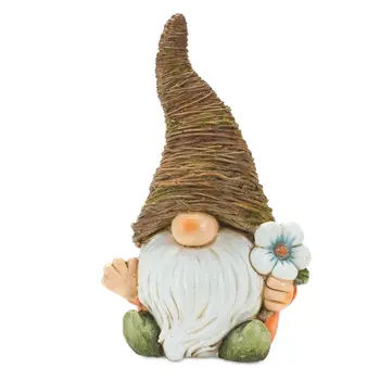 Set of Two Brown Polyresin Standing Gnome Tabletop Sculpture