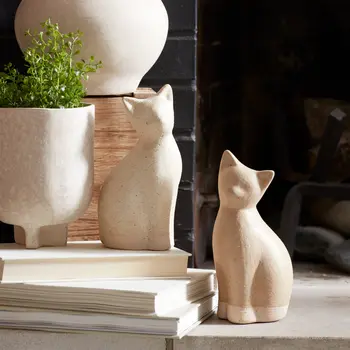 Set of Two Beige Ceramic Figurine Tabletop Sculpture