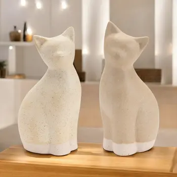 Set of Two Beige Ceramic Figurine Tabletop Sculpture